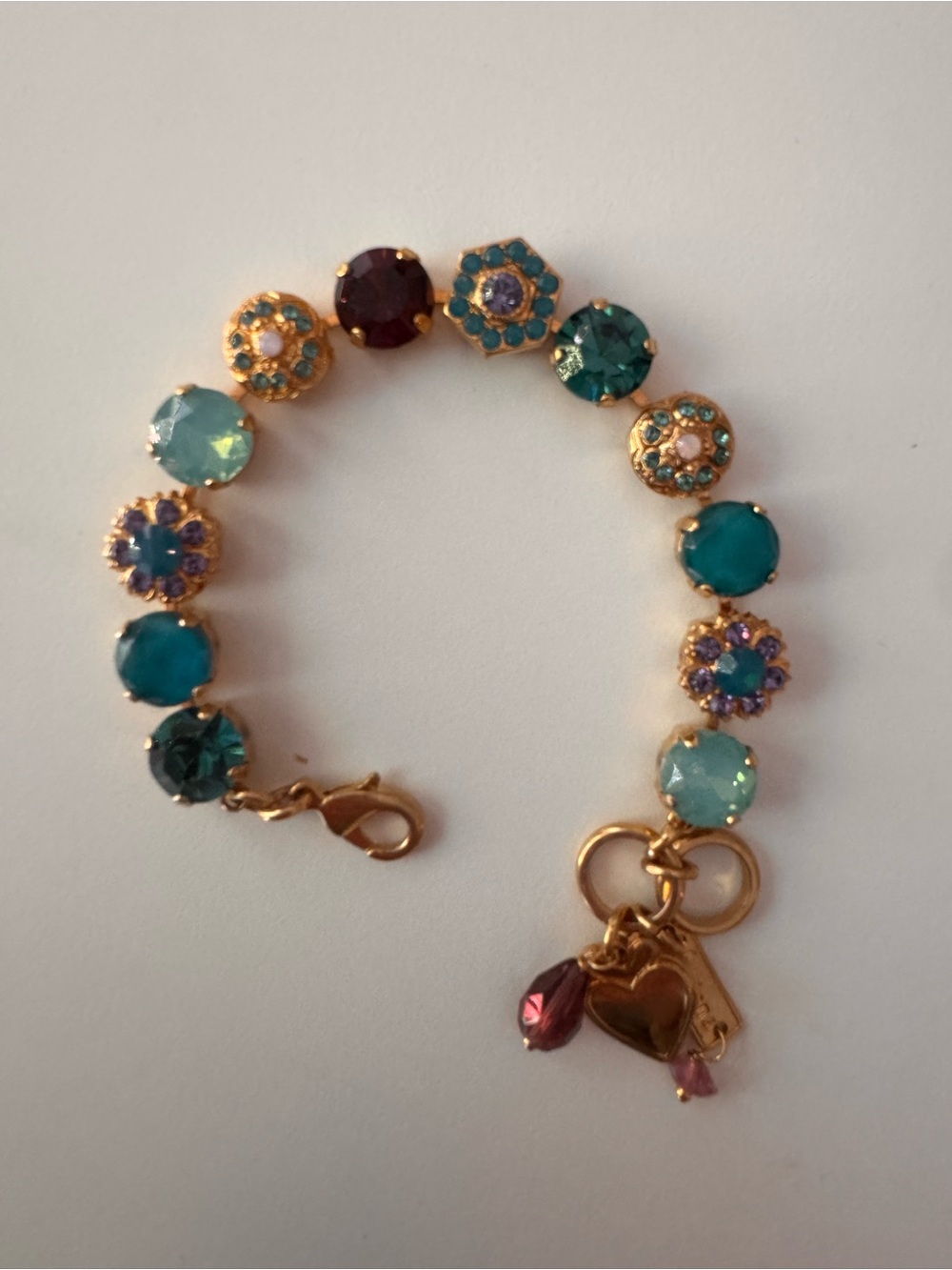 Mariana Gold-Tone Multicolor Crystal Charm Bracelet - Teal, Purple, Aqua - Picture 6 of 6